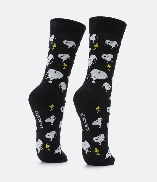 Media Caña Larga en Algodón con Estampado Snoopy Negro 3