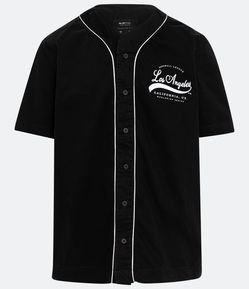 Camisa Regular em Sarja com Estampa de Beisebol