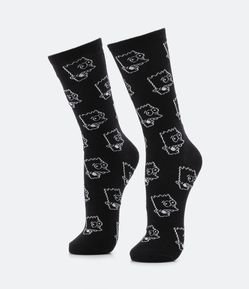 Meia Cano Alto em Algodão com Estampado Rosto do Bart Simpson