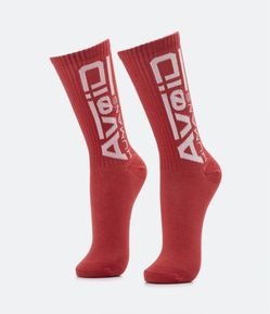 Meia Cano Alto em Algodão com Textura e Estampa Avoid Humans