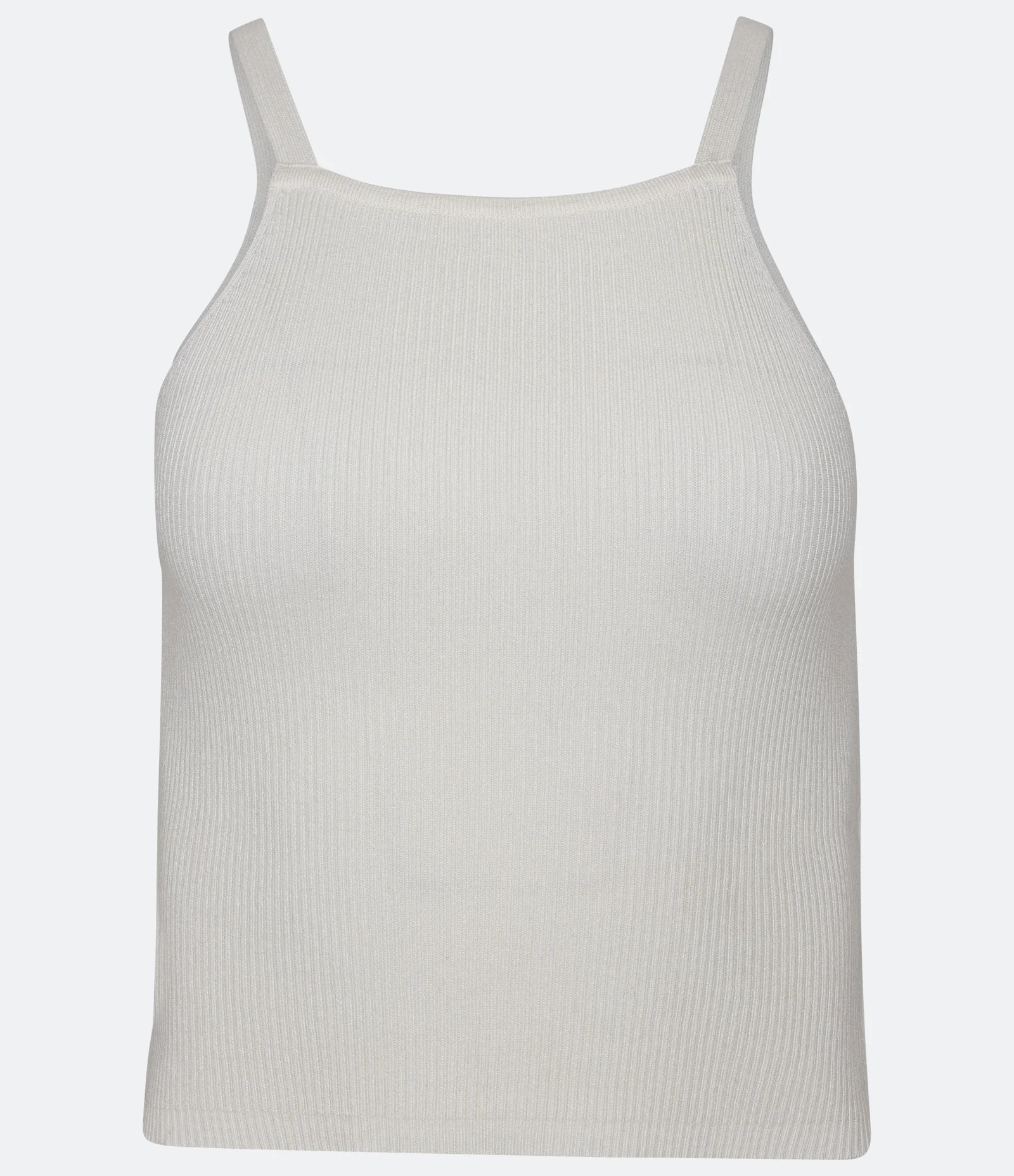 Blusa Curta de Alça em Tricô Canelado Off White 1