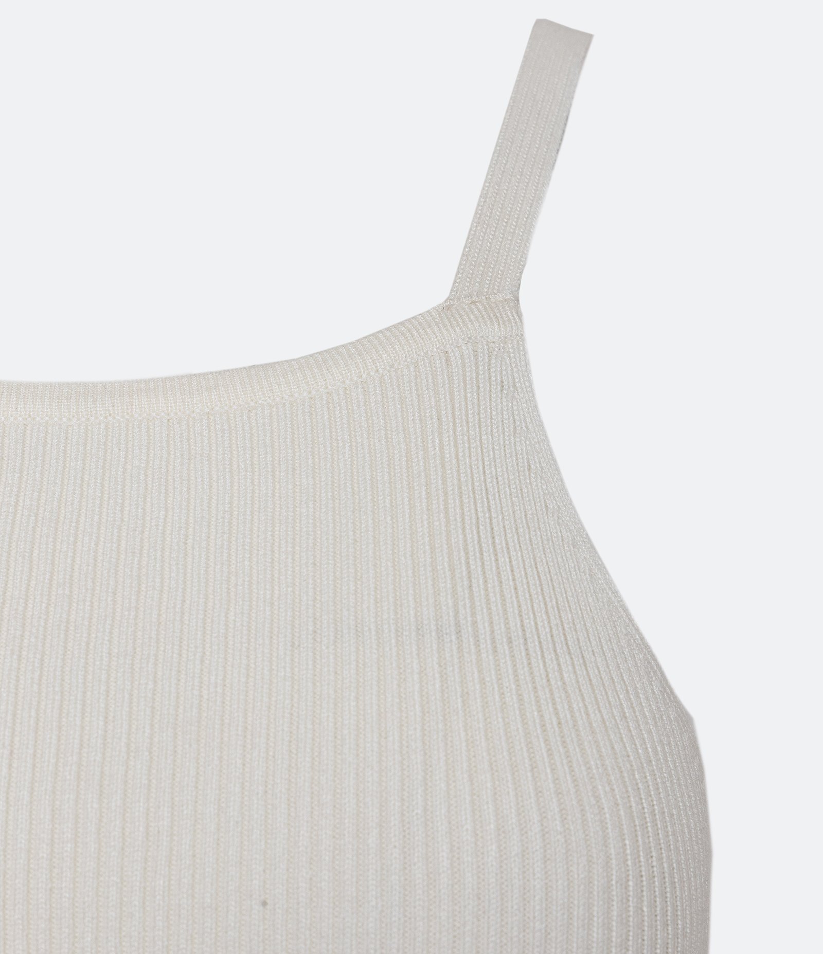 Blusa Curta de Alça em Tricô Canelado Off White 3