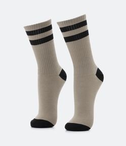 Meia Cano Alto em Algodão com Textura Canelada e Listras
