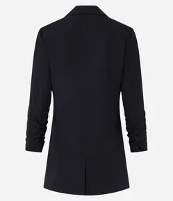 Blazer Longo Alfaiatado em Crepe com Manga Franzida