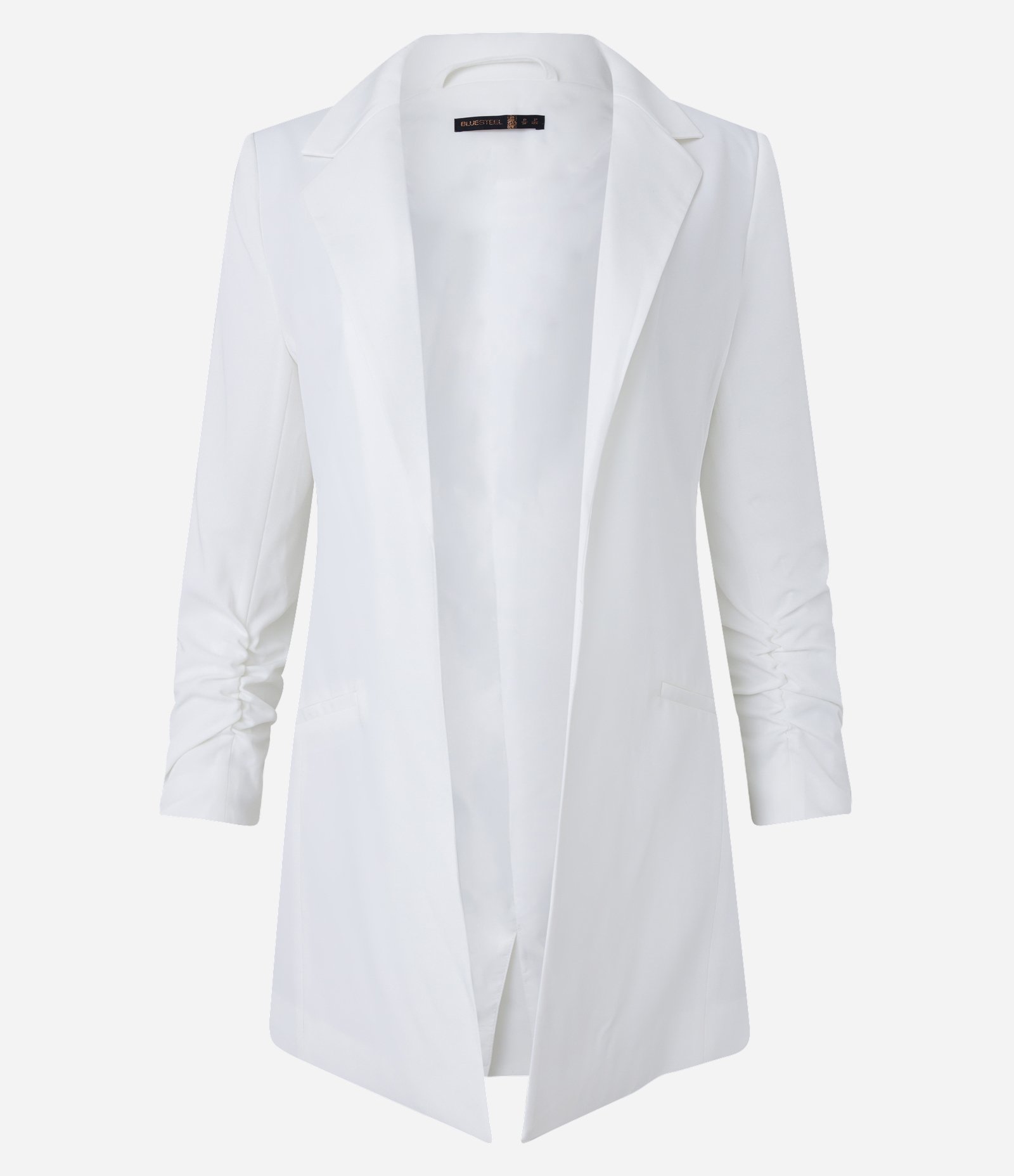Blazer Longo Alfaiatado em Crepe com Manga Enrugada Branco 5