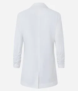 Blazer Longo Alfaiatado em Crepe com Manga Franzida
