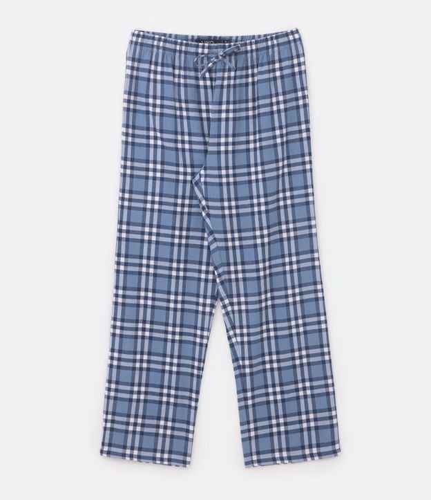 Calça de Pijama em Algodão com Estampa Xadrez - Cor: Azul - Tamanho: GG