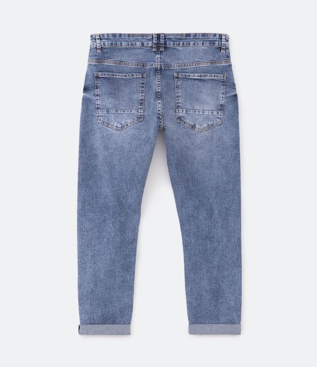 Calça Skinny Cropped Jeans com Rasgos Puídos e Barra Dobrada Azul 6
