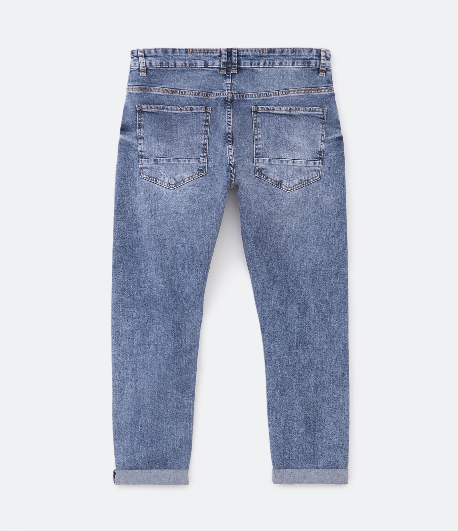 Calça Skinny Cropped Jeans com Rasgos Puídos e Barra Dobrada Azul 6