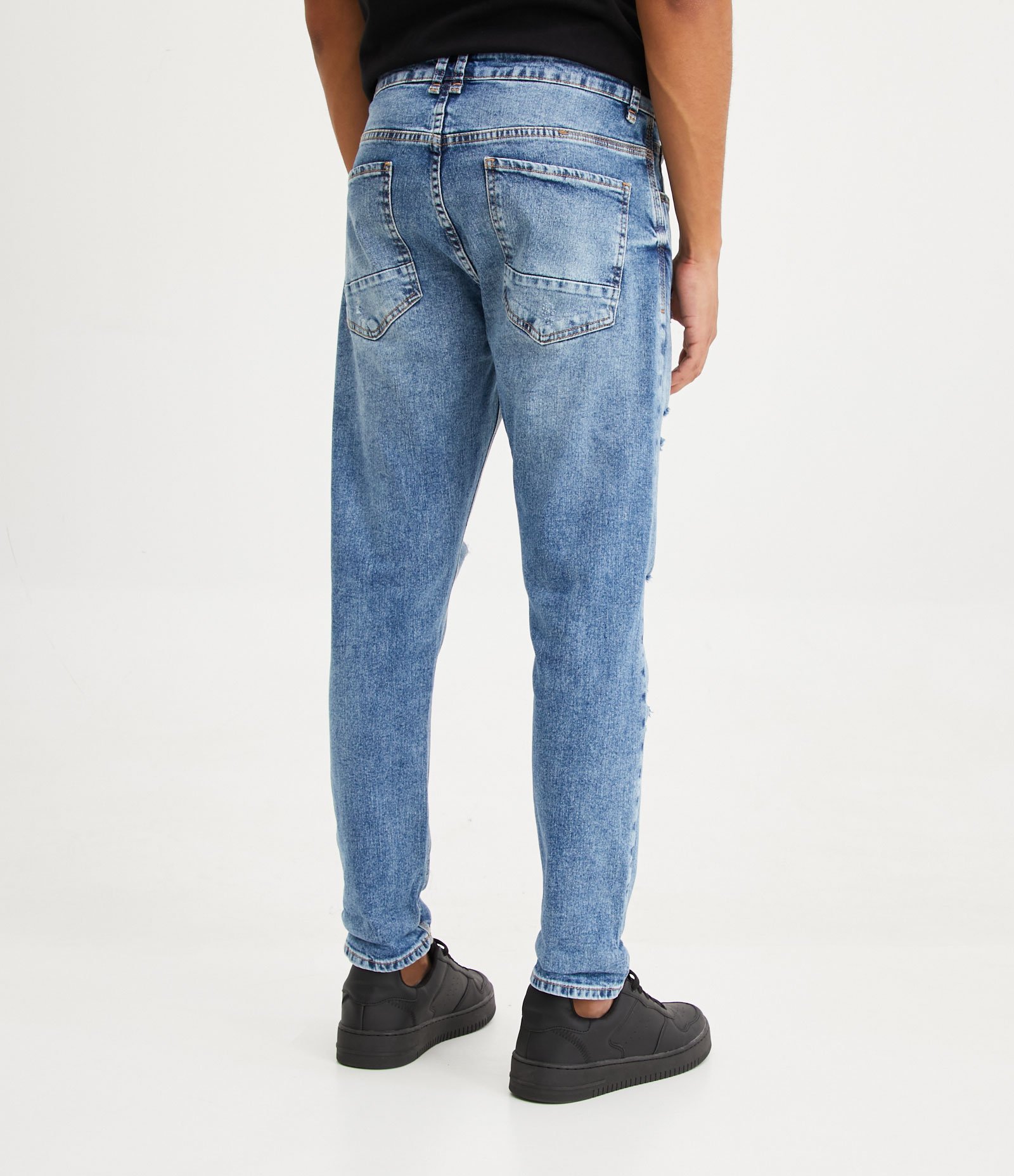 Calça Skinny Cropped Jeans com Rasgos Puídos e Barra Dobrada Azul 3