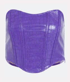 Blusa Cropped Corset em Material Sintético com Textura Croco