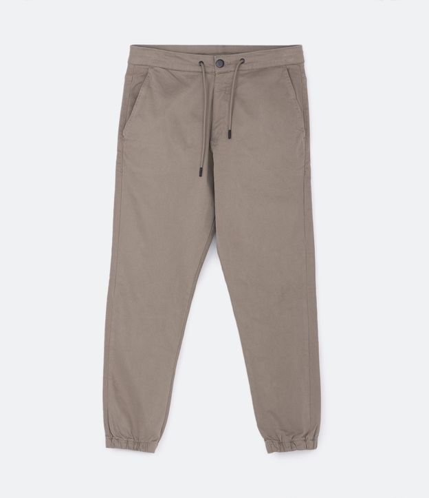 Calça Jogger em Sarja com Amarração na Cintura