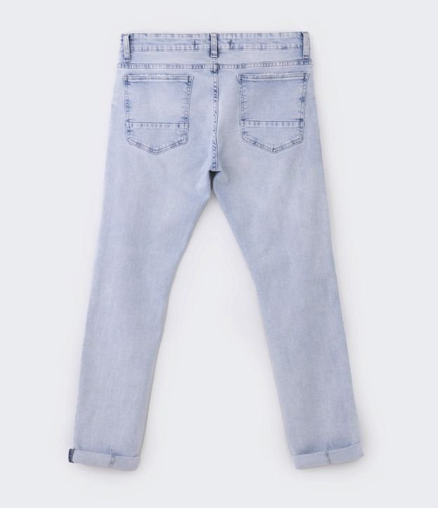 Calça Skinny Cropped Jeans Delavê com Puídos e Barra Dobrada Azul Claro 6