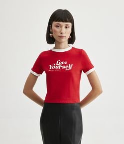 Blusa Cropped em Algodão com Estampa Lettering Love Yourself
