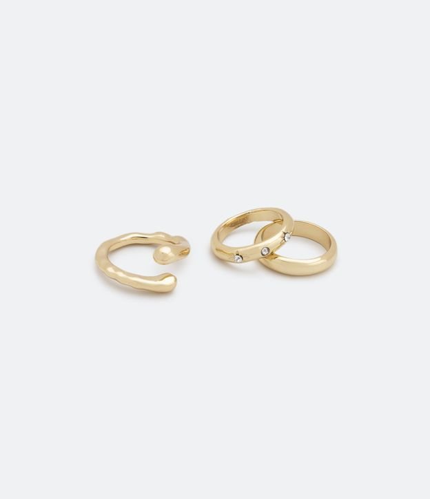 Kit 03 Anillos en Metal con Abertura y Strass Tachonado Dorado 3