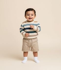 Bermuda Básica Infantil em Sarja com Cordão Bicolor - Tam 0 a 18 meses