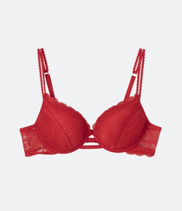 Soutien Push-Up en Encaje con Relleno y Tirante Ajustable Diferenciado Rojo 5