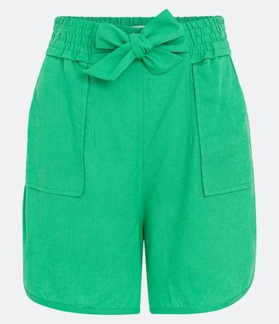 Short Runner Cintura Média em Viscolinho com Laço no Cós Short Runner Cintura Média em Viscolinho com Laço no Cós