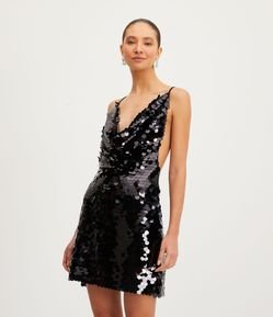 Vestido Curto em Paetê Metalizado com Alças Cruzadas