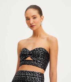 Blusa Cropped com Recorte Vazado e Paetês