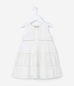 Vestido Infantil com Entremeios e Texturas Furadinhas - Tam 1 a 5 Anos