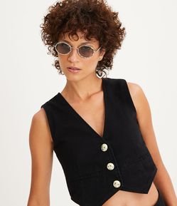 Óculos de Sol Redondo com Aro Cravejado com Strass