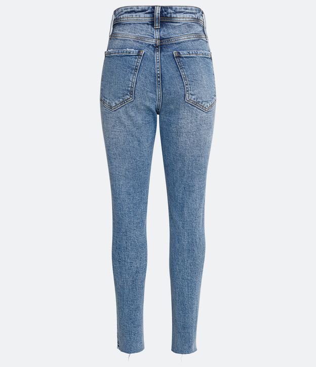 Calça Mom Jeans com Elastano e Puídos Azul 6