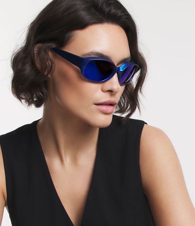 Óculos de Sol Esportivo com Lentes Espelhadas Azul 4
