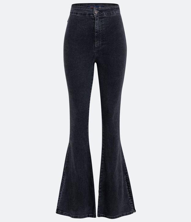 Calça Flare em Jeans com Bolsos Traseiros e Fenda Lateral Preto 6