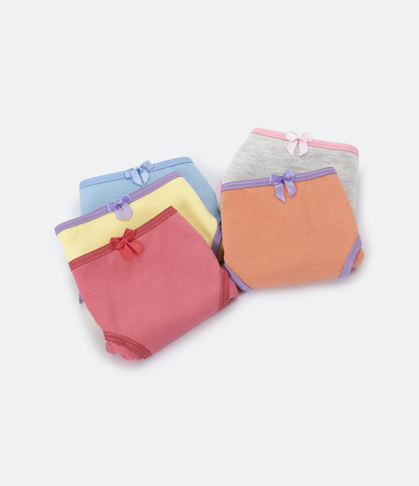 Kit 05 Calcinhas Slip Infantis com Viés Contrastante - Tam 2 a 14 Anos Multicores 1