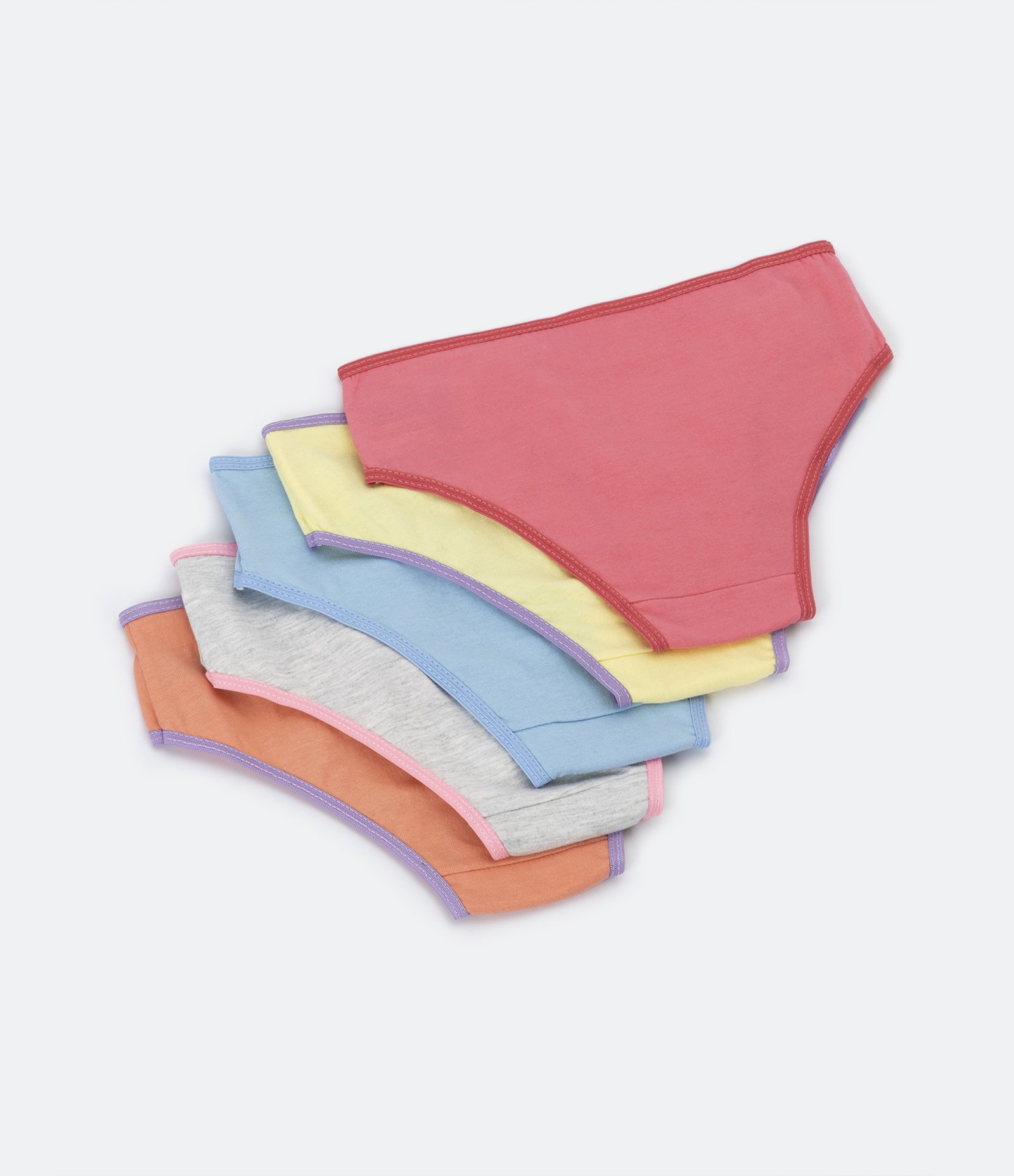 Kit 05 Calcinhas Slip Infantis com Viés Contrastante - Tam 2 a 14 Anos Multicores 3