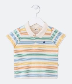 Camiseta Polo Infantil com Bordado Listradinho - Tam 0 a 18 meses