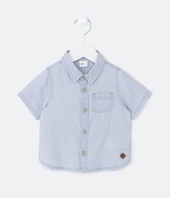 Camisa Infantil com bolsinho no peito e Etiqueta em Triângulo Aplicada - Tam 3 a 18 meses