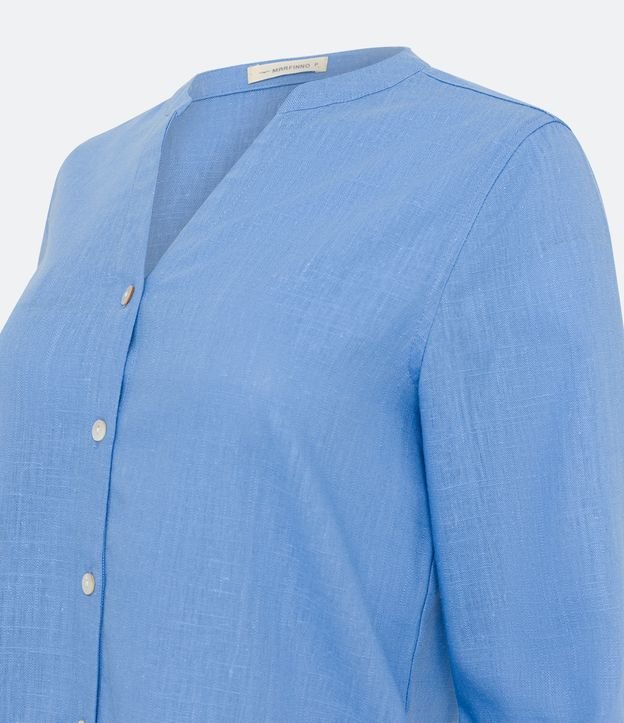 Camisa em Viscolinho com Abotoamento Frontal Azul 7