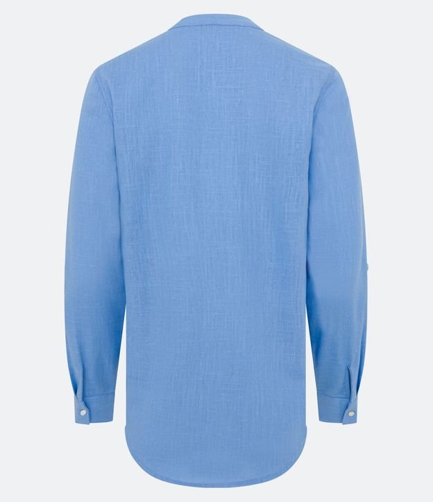 Camisa em Viscolinho com Abotoamento Frontal Azul 8