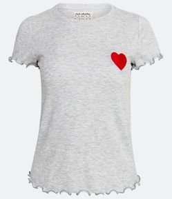 Blusa de Pijama em Ribana com Manga Curta e Bordado Coração no Peito