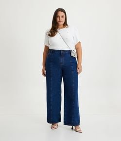 Calça Wide Leg Jeans com Recorte Frontal Curve & Plus Size