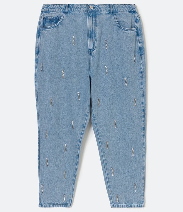 Calça Mom Jeans com Strass Aplicado Curve & Plus Size Azul 6