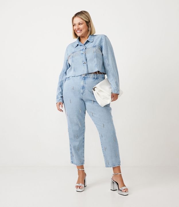 Calça Mom Jeans com Strass Aplicado Curve & Plus Size Azul 1