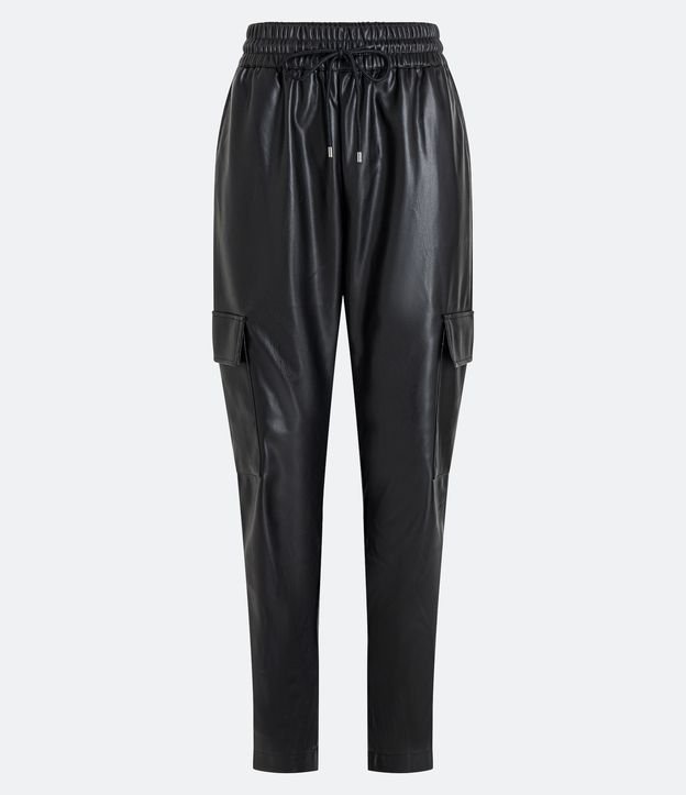 Calça Jogger em Pu com Bolsos Cargo