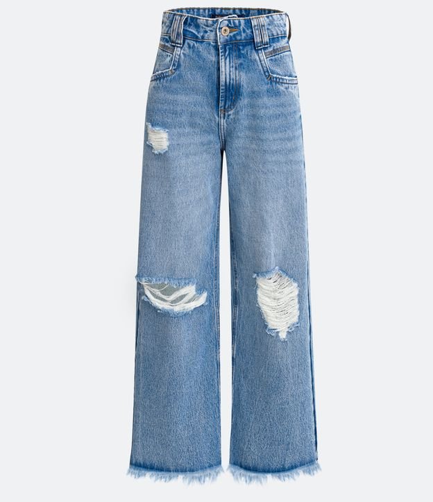 Pantalón Wide Leg Jeans con Desgastes y Agueros Azul 5