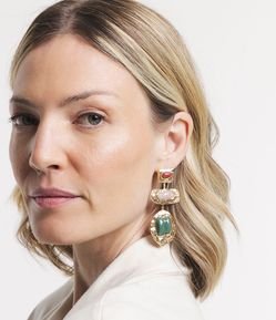 Maxi Brinco em Metal com Formas Orgânicas e Pedra de Resina