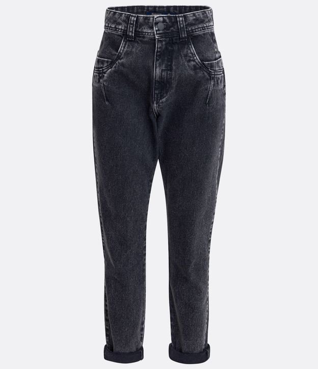 Calça Mom Jeans com Bolso Diferenciado e Recortes Preto Estonado 5