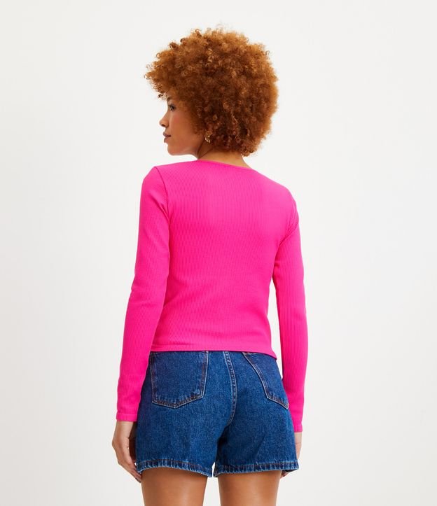 Blusa Básica en Poliamida sin Costura con Textura Acanalada Rosado 3