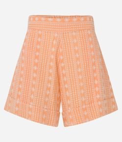 Short Cintura Alta com Barra Dobrada e Estampa Boho