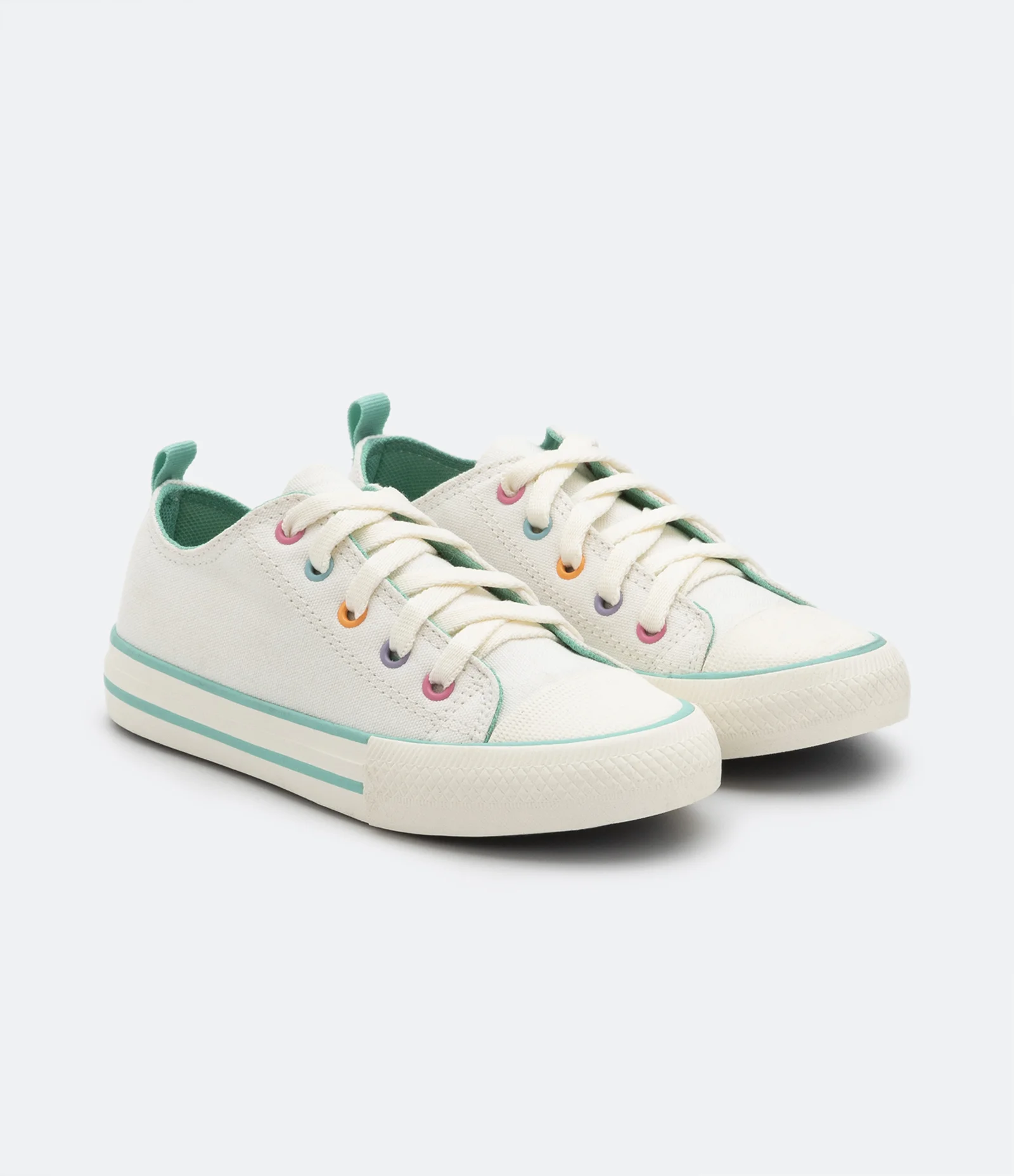 Tênis Infantil com Ilhoses Coloridos e Detalhes Contrastantes - Tam 28 ao 36 Off White 1