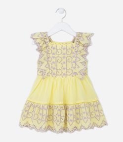 Vestido Infantil com Bordados e Babados Broderie - Tam 1 a 5 anos