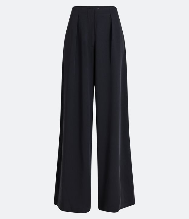 Calça Pantalona em Crepe com Pregas Preto 5