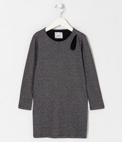 Vestido Infantil em Malha Brilhosa e Recorte Vazado - Tam 5 a 14 Anos