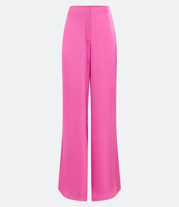 Calça Pantalona com Textura Acetinada Rosa 5